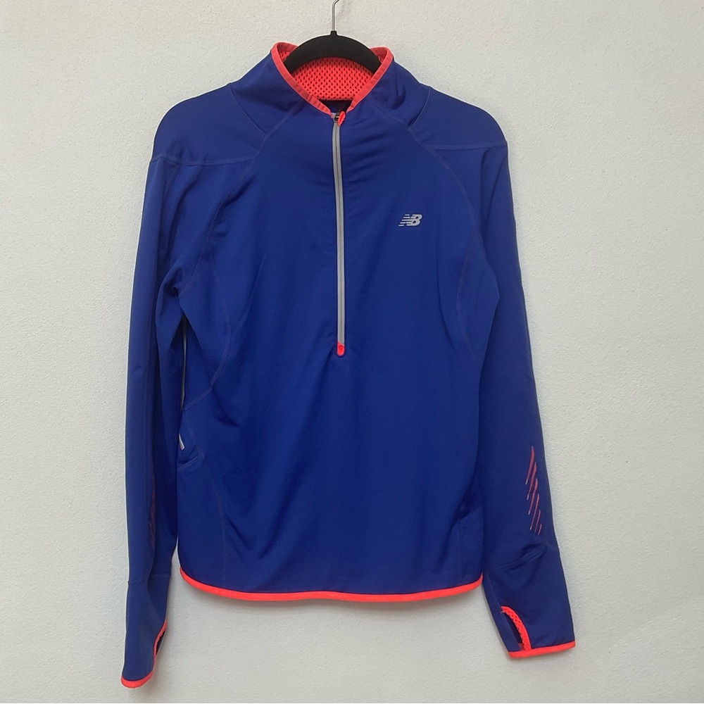 New Balance Neon Orange, Blue Workout Quarter Zip Size Large Exercise Gym